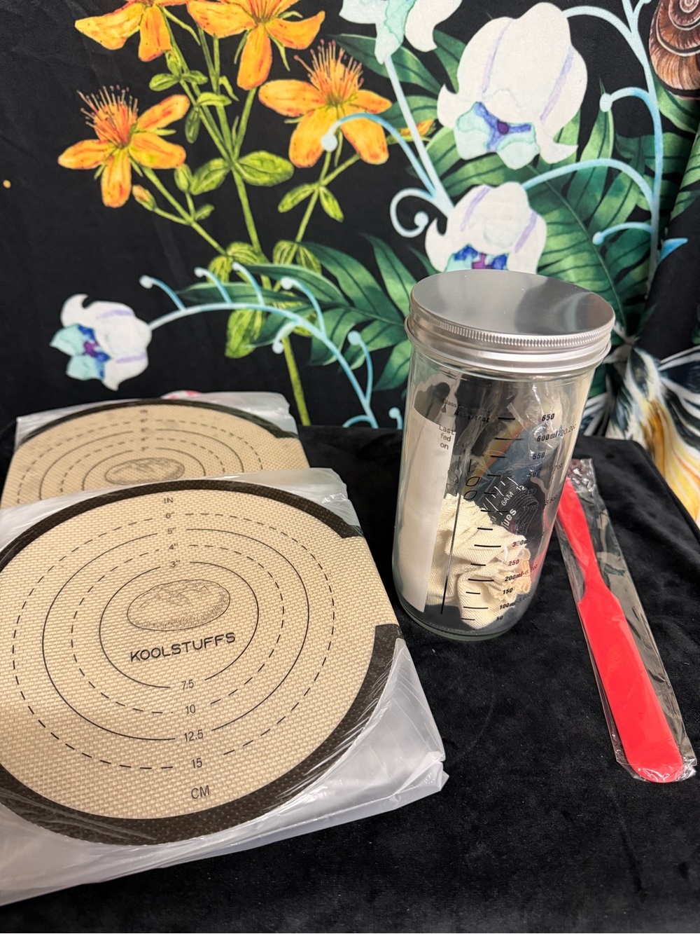 Sourdough Starter Kit with 2 Silicone Bread Mats and Red Spatula